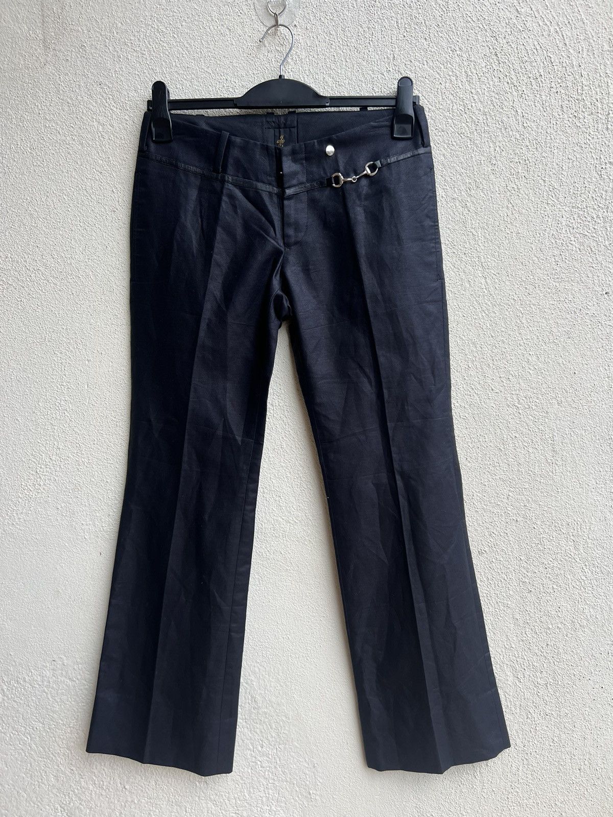 ato ATO Japan Blue Black Linen Boot Cut Trouser Pant Low Rise Size US 29 - 6 Thumbnail