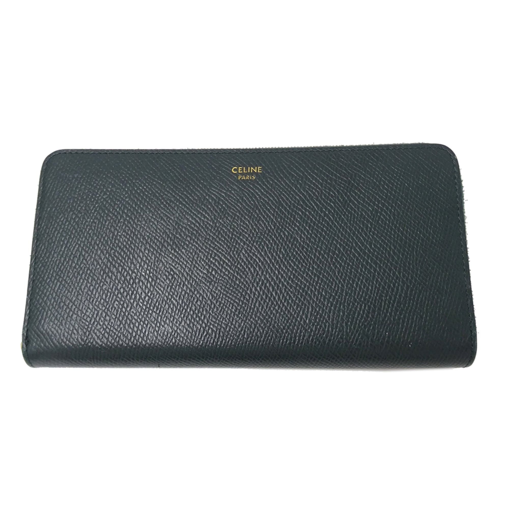 Celine Celine wallet for women and men, brand name, long wallet, leather, moss green, round zipper. Size ONE SIZE - 1 Thumbnail