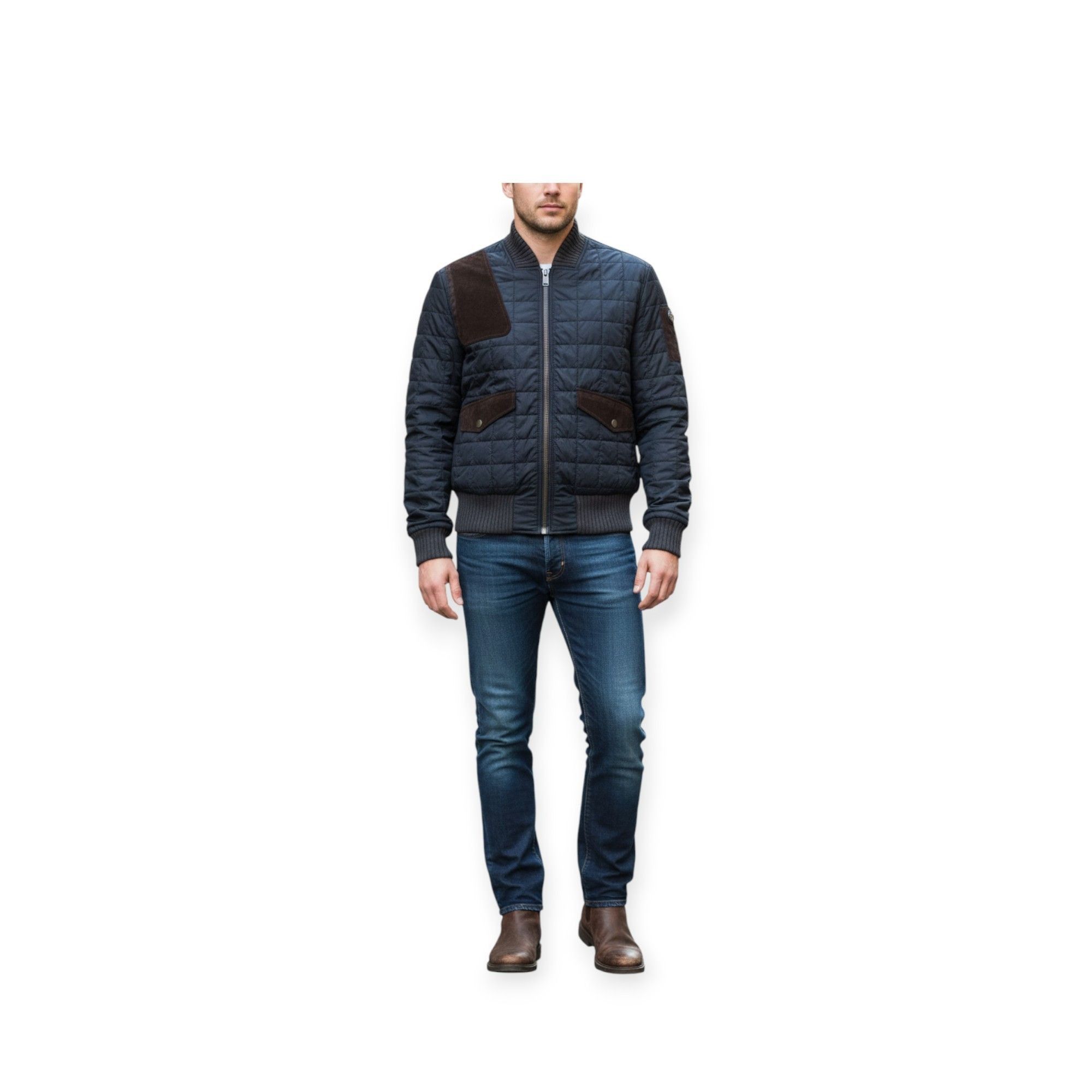 Gucci Gucci Quilted Bomber Jacket Size 50 IT Navy Blue Brown Suede Size US M / EU 48-50 / 2 - 2 Thumbnail