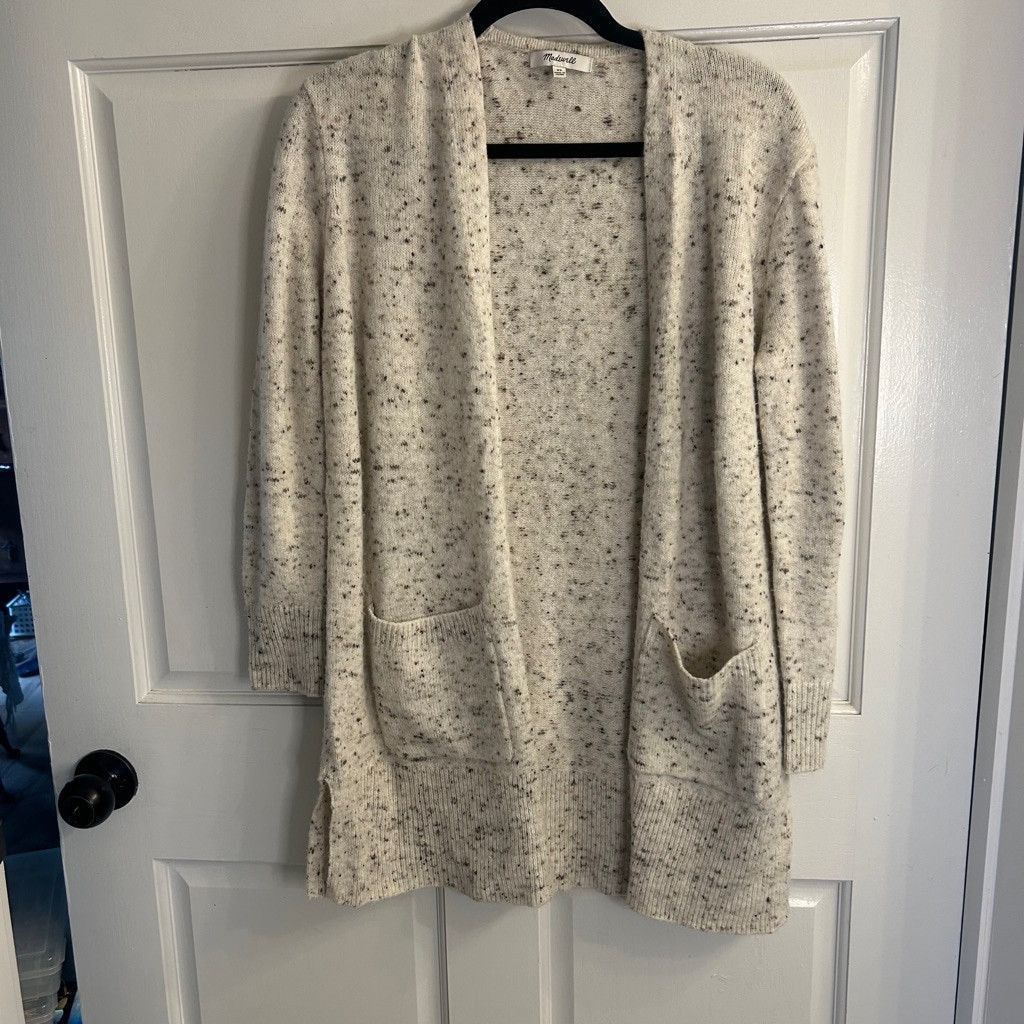 Madewell Women's Madewell Cardigan Sweater XS White Black wool blend Size XS / US 0-2 / IT 36-38 - 1 Thumbnail