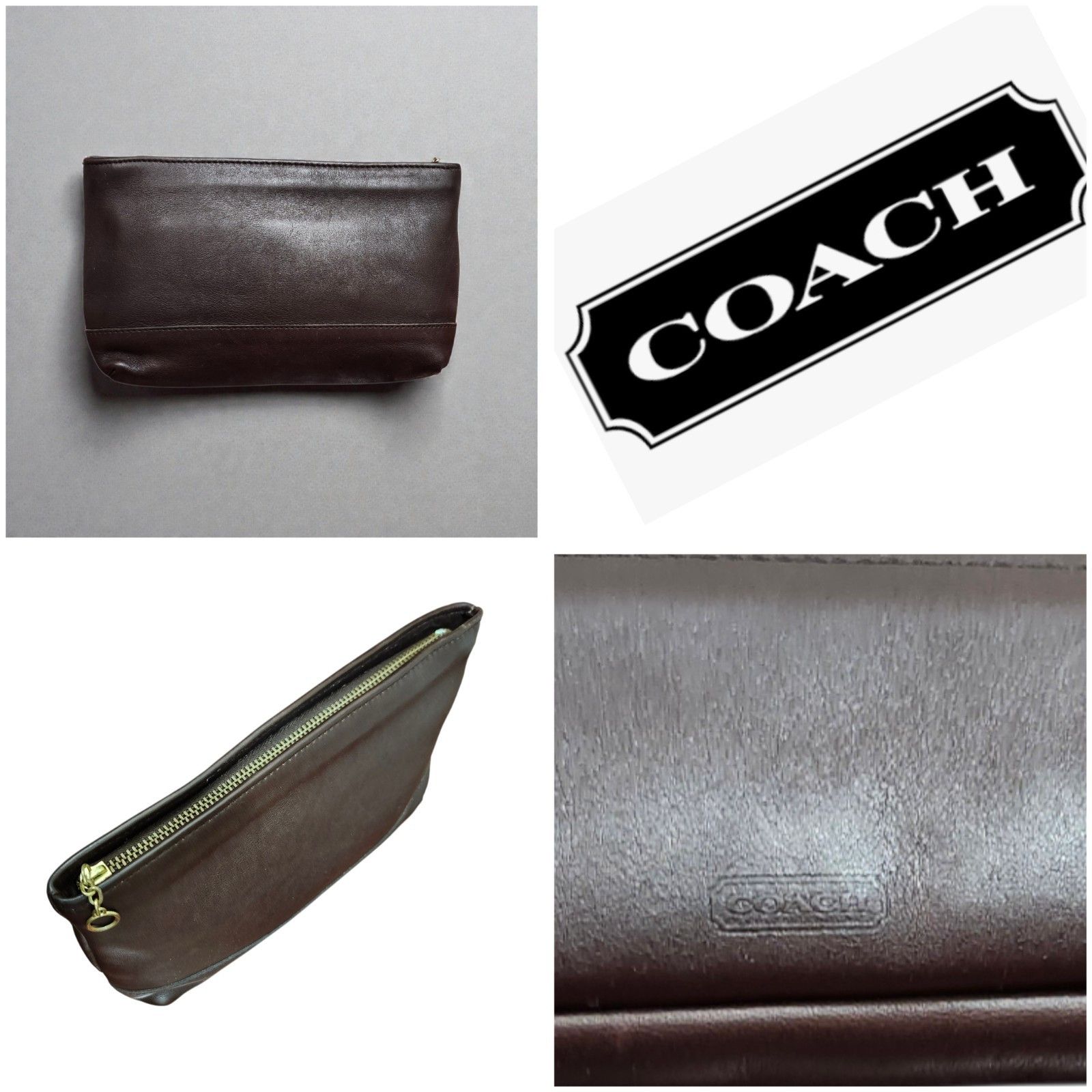 Coach Vintage Coach Leather Cosmetic Pouch Brown Zip Clutch Size ONE SIZE - 1 Thumbnail