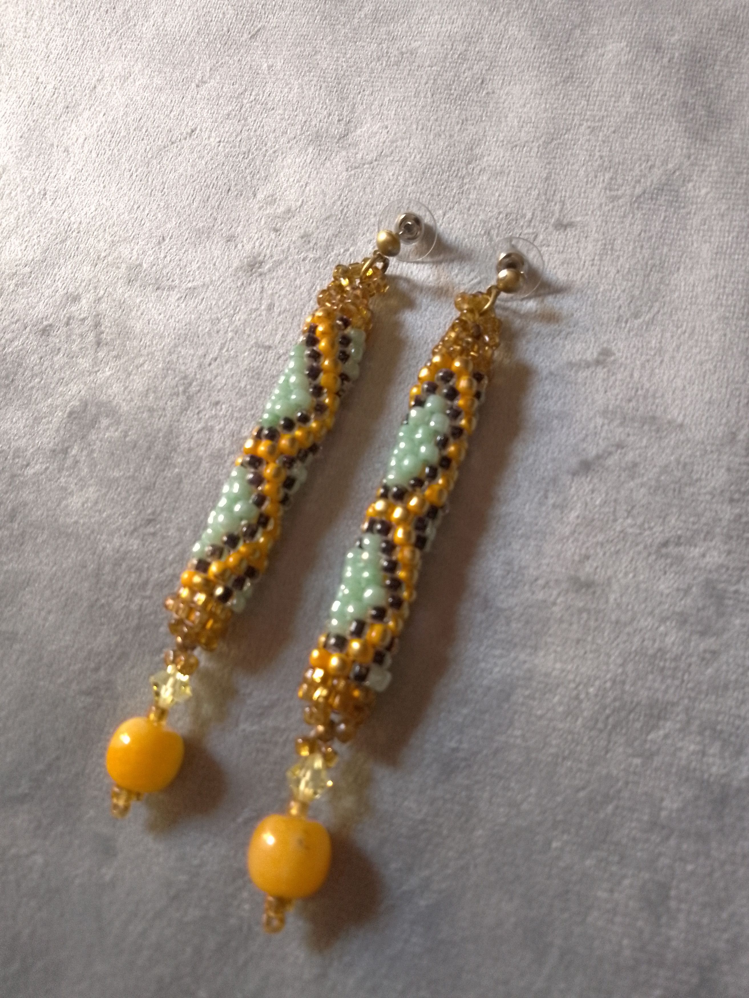 Handmade Earrings python skin natural yellow amber&Swarovski crystal Size ONE SIZE - 11 Thumbnail