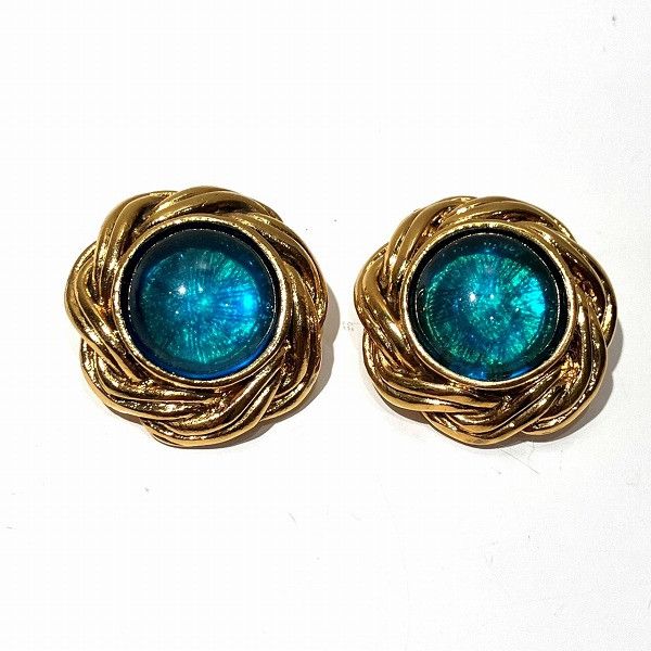 Chanel Chanel Chanel Blue Stone Earrings Clip Metal Earrings in Great Condition Size ONE SIZE - 1 Thumbnail