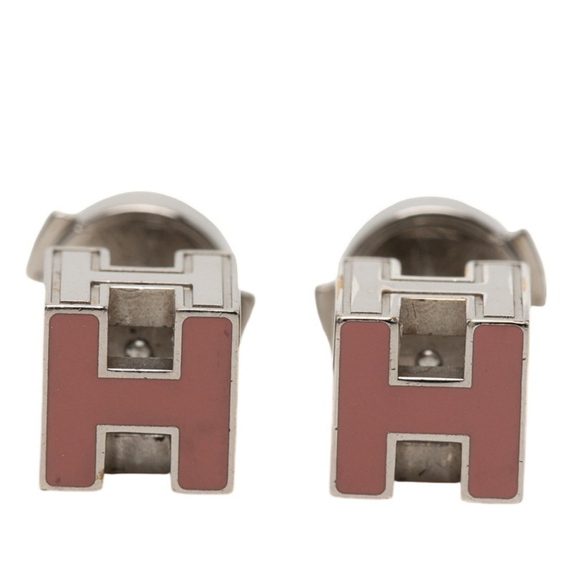 Hermes Hermes Cage d'H H-Cube Earrings, Silver and Pink Metal Enamel, Women's HERMES Size ONE SIZE - 1 Thumbnail