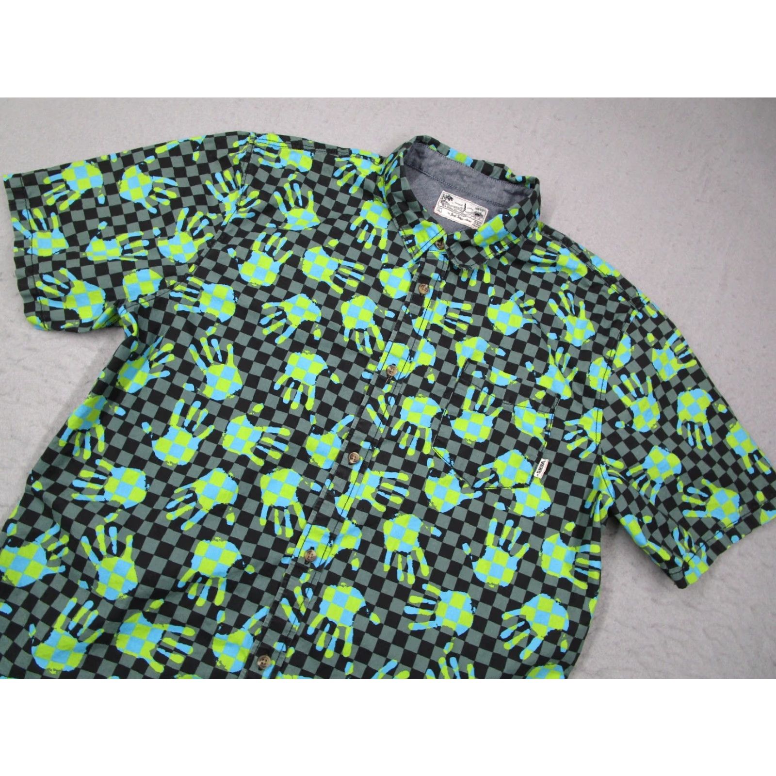 Vans VANS Shirt Mens L Green Joel Tudor Button Up Hawaiian AOP Handprint Size US L / EU 52-54 / 3 - 2 Thumbnail