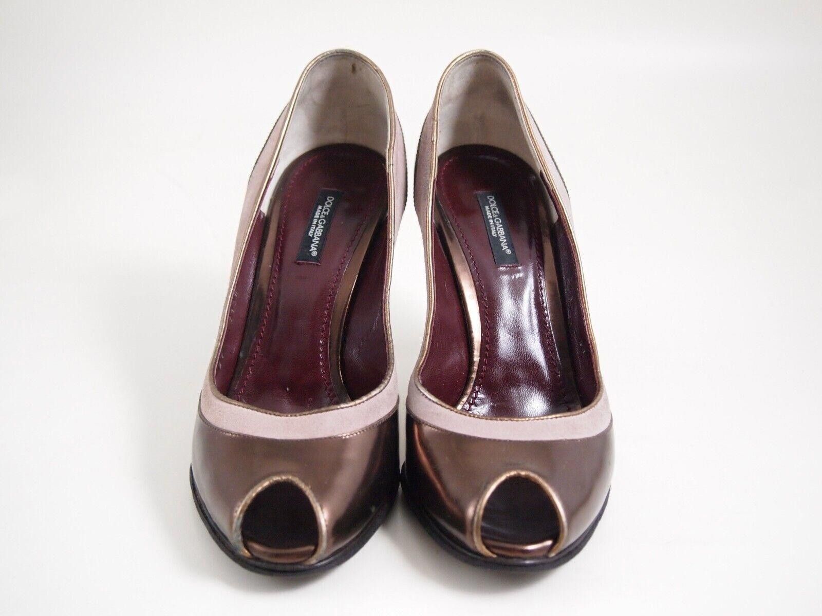 Designer Dolce & Gabbana Heels Bronze Leather Suede US 7 EU 37 Size US 7 / IT 37 - 3 Thumbnail