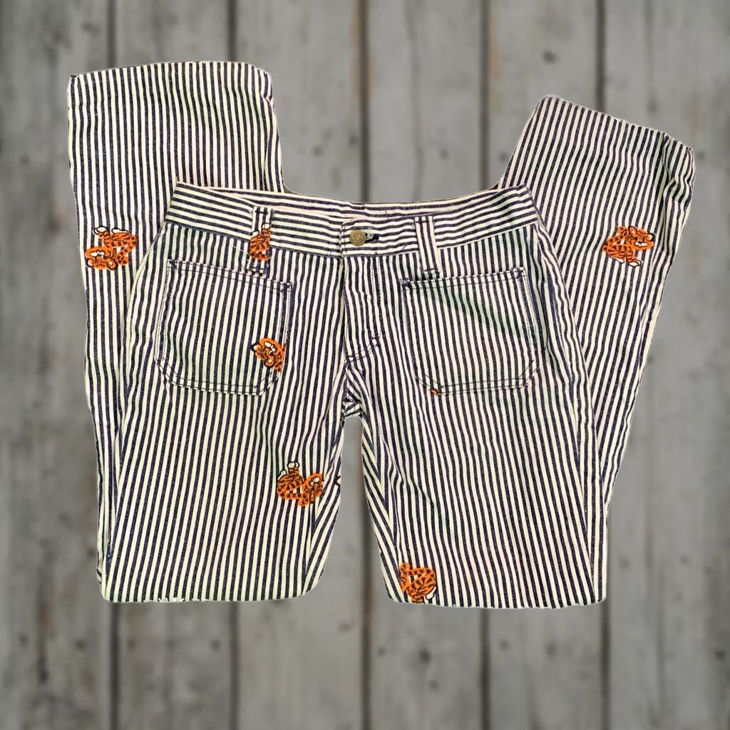 Lee VINTAGE Lee Jeans Womens Size 28x29 Pinstripe Denim Tiger Graphic USA Made Straight N/A Size 28" / US 6 / IT 42 - 1 Thumbnail