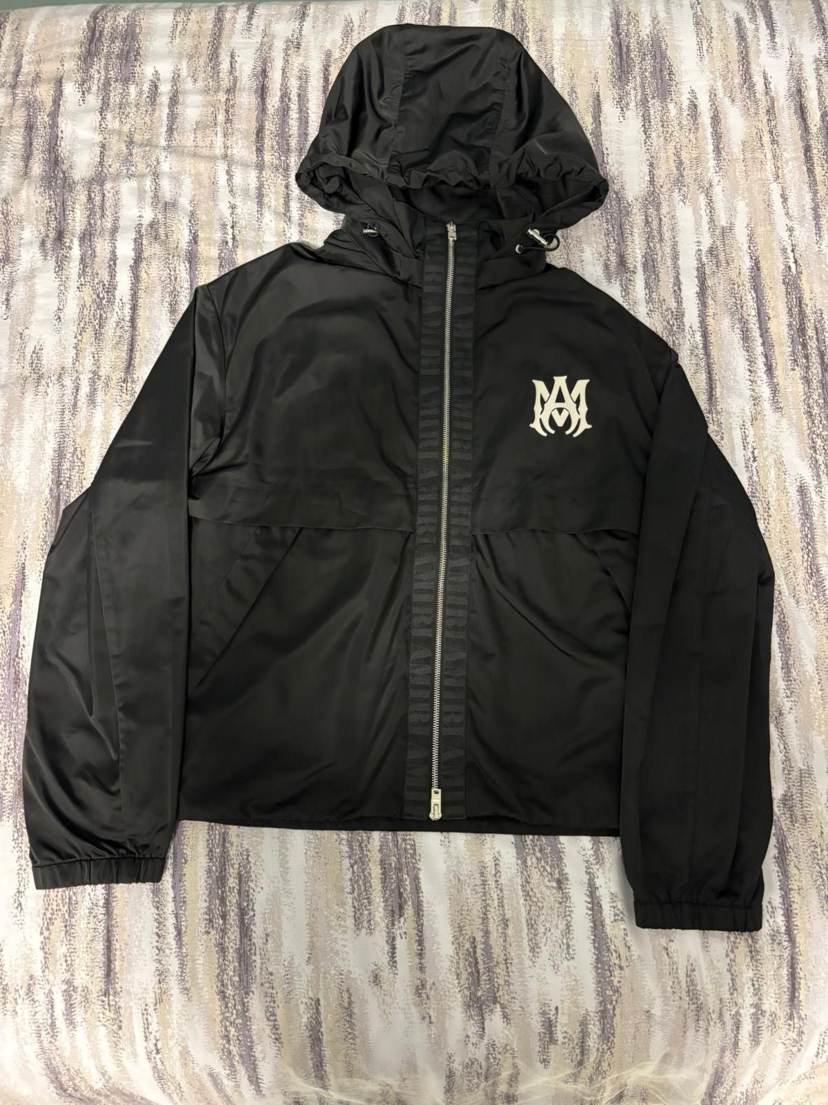 Amiri AMIRI MA Logo Black Hooded Windbreaker Jacket - Size Medium