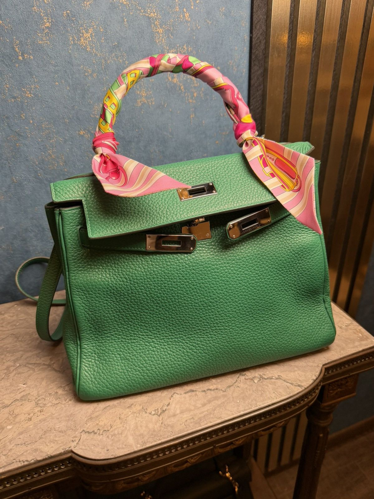 Hermes Kelly Bag 28 Clemence Leather Stamp A Vert Vertigo Size ONE SIZE - 10 Thumbnail