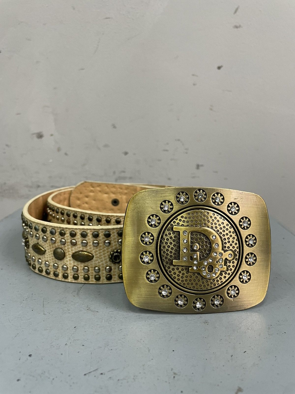 Japanese Brand Rare leather Dior style studded rhinestones punk belt y2k Size ONE SIZE - 7 Thumbnail