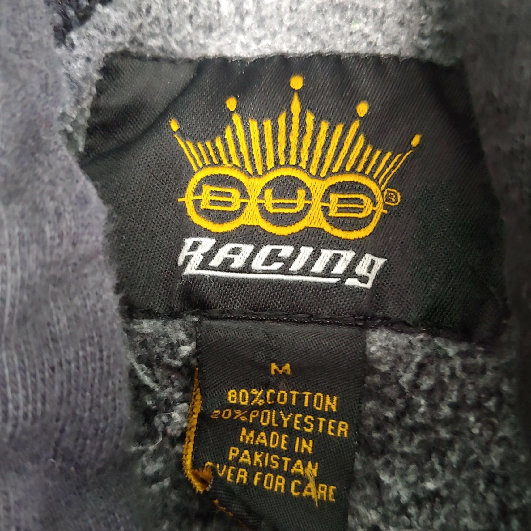 Budweiser BUD Racing Hooded Sweatshirt M Black Cotton Blend Reverse Weave Embroidered NASCAR Motorcross Beer Mens Hoodie Pullover Size US M / EU 48-50 / 2 - 4 Thumbnail
