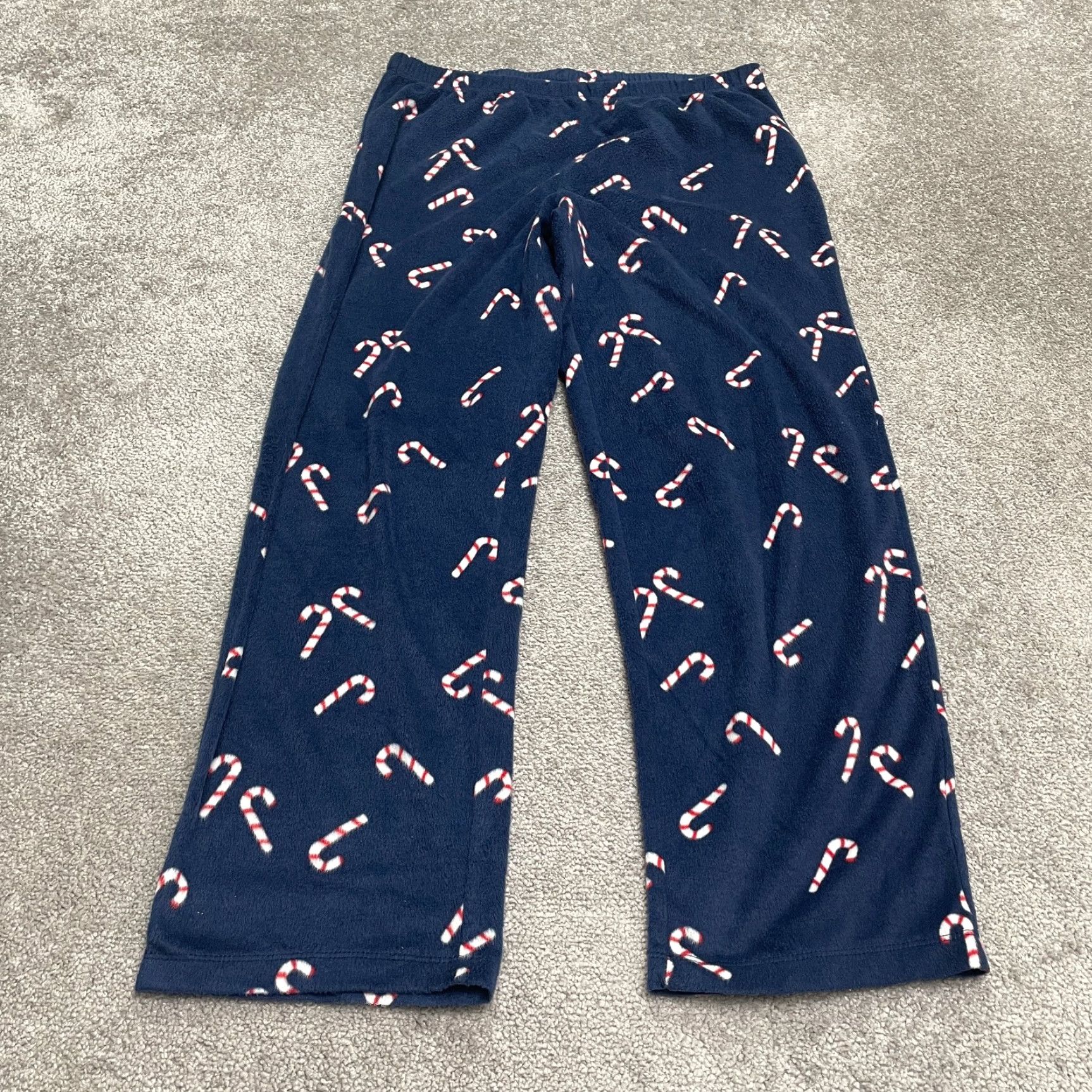 Vintage Simply Styles Fleece Pajama Pants Men Large Blue Candy Canes Holiday 34x30 Size US 33 - 2 Thumbnail