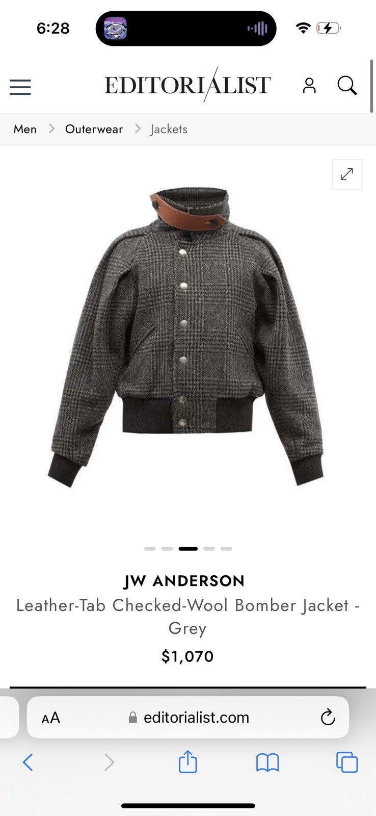 JW ANDERSON Checked-Wool Bomber Jacket - Grey