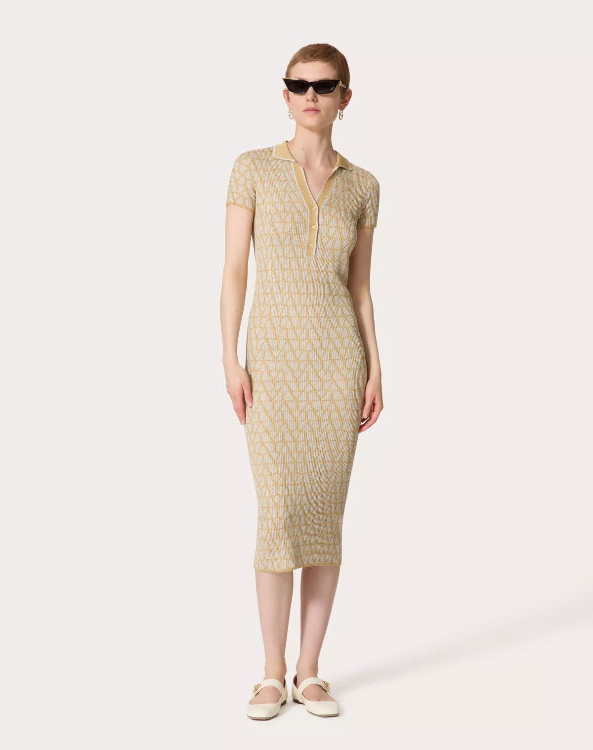 Valentino o1s1wg110426 Toile Iconographe Lurex Jacquard Dress Yellow Size XS / US 0-2 / IT 36-38 - 4 Thumbnail