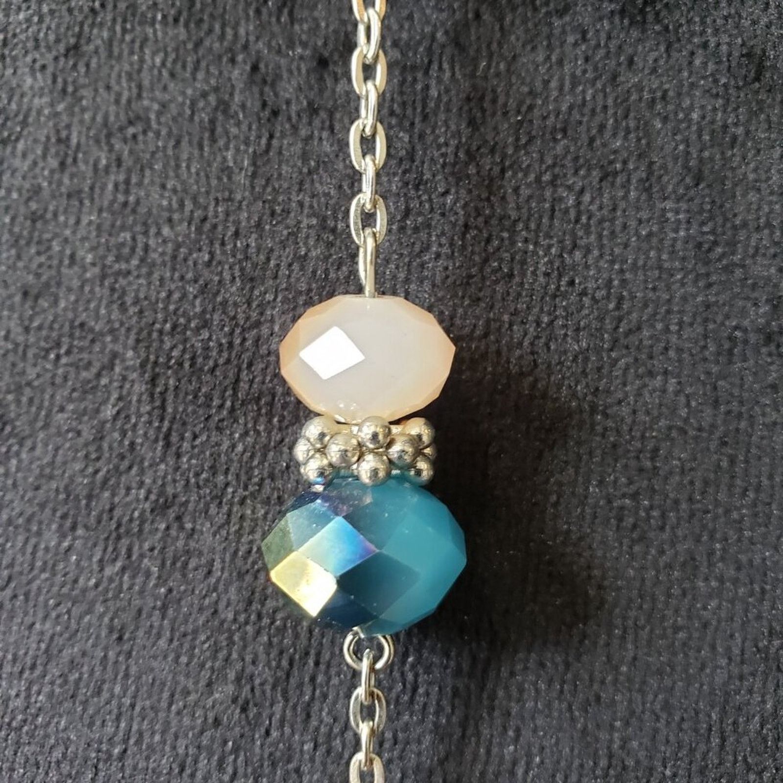 The Unbranded Brand Clear & Blue Crystal Beads Silver Tone Chain Long Necklace Size ONE SIZE - 6 Thumbnail