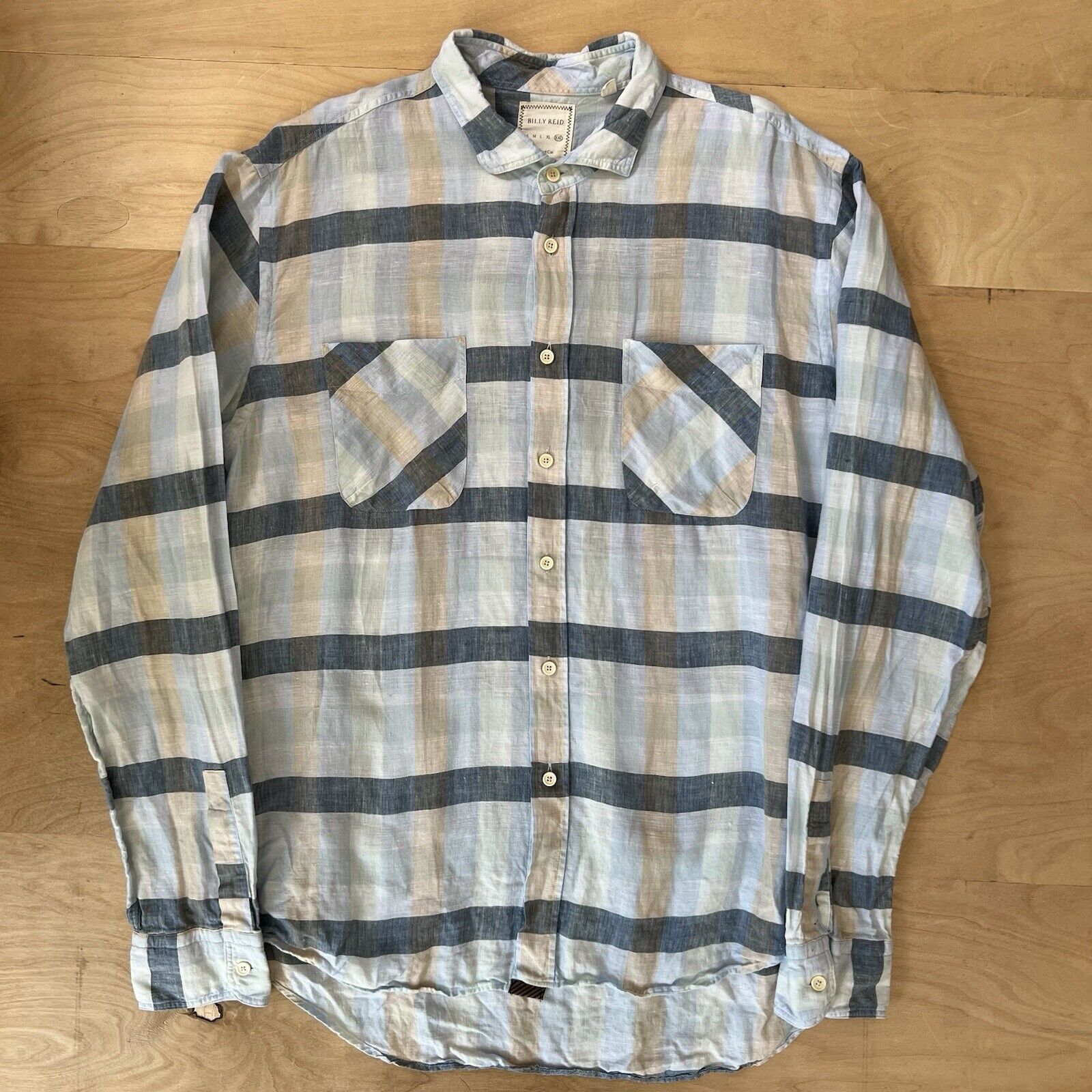 Billy Reid Billy Reid Linen Shirt 2XL Blue Check Collared Button Up Size US XXL / EU 58 / 5 - 2 Thumbnail