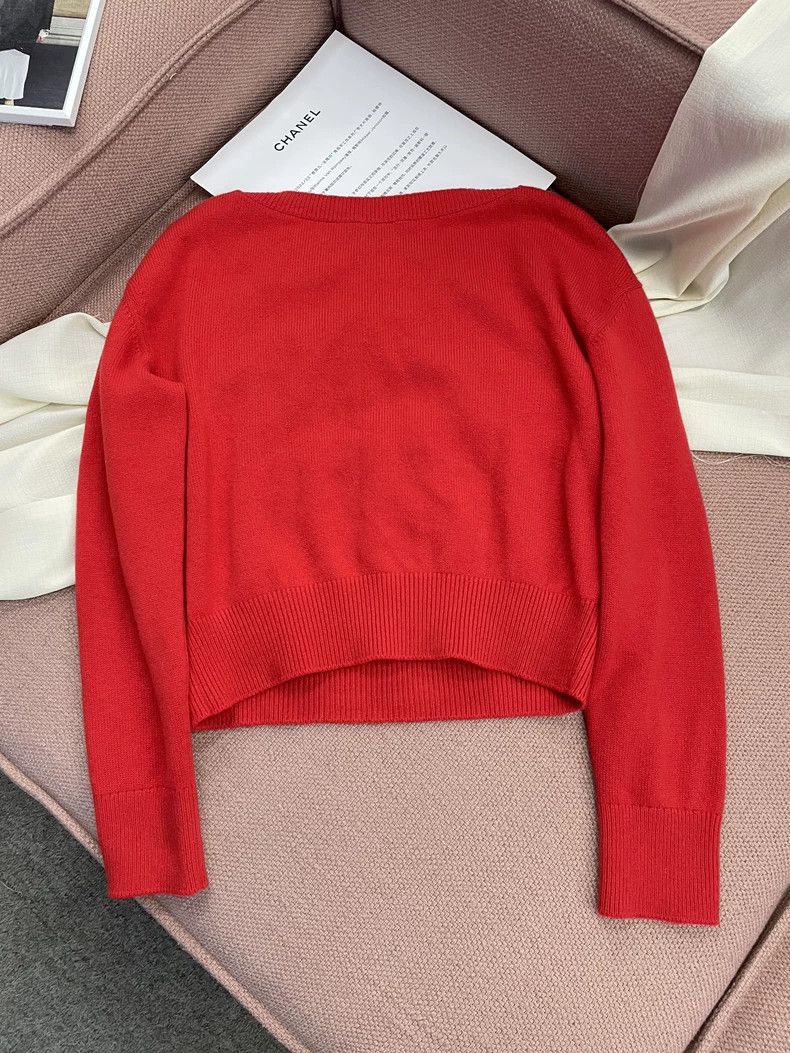 Chanel Chanel Red heavy industry pearl chain letter cashmere swea Size XS / US 0-2 / IT 36-38 - 4 Thumbnail