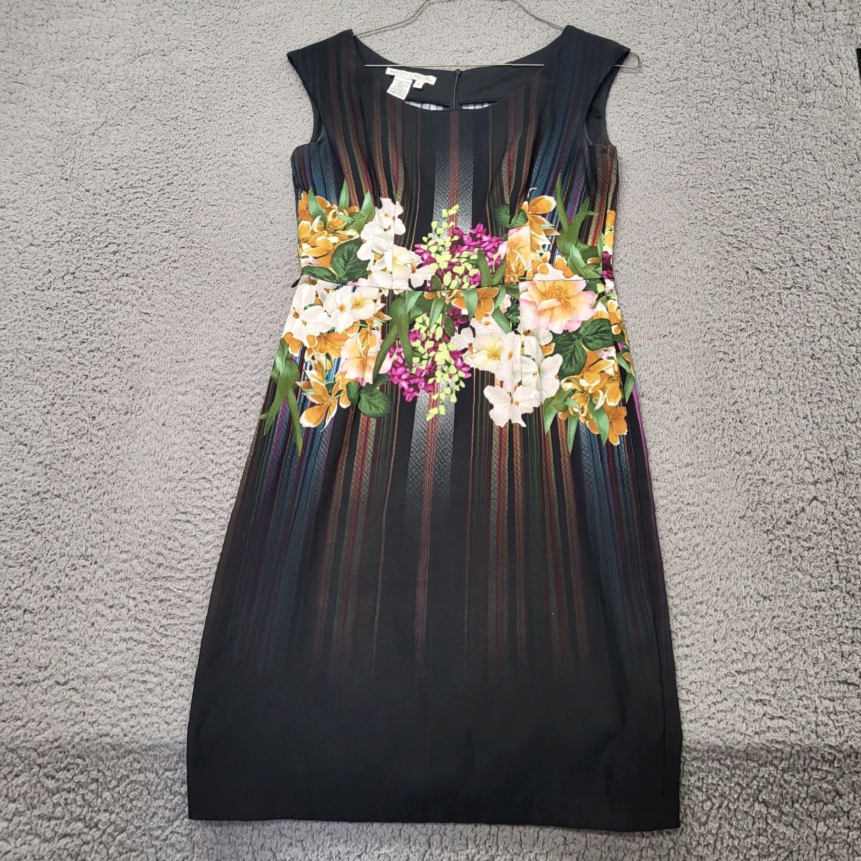 MAGGY LONDON Maggie London Dress Womens 8 Sheath Knee Length Floral Multicolor Black Sleeveless Size M / US 6-8 / IT 42-44 - 7 Thumbnail