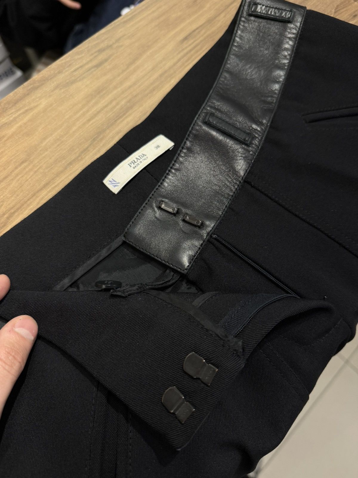 Prada Prada Women’s Wool & Leather Straight Pants size 38 black Size 26" / US 2 / IT 38 - 9 Thumbnail