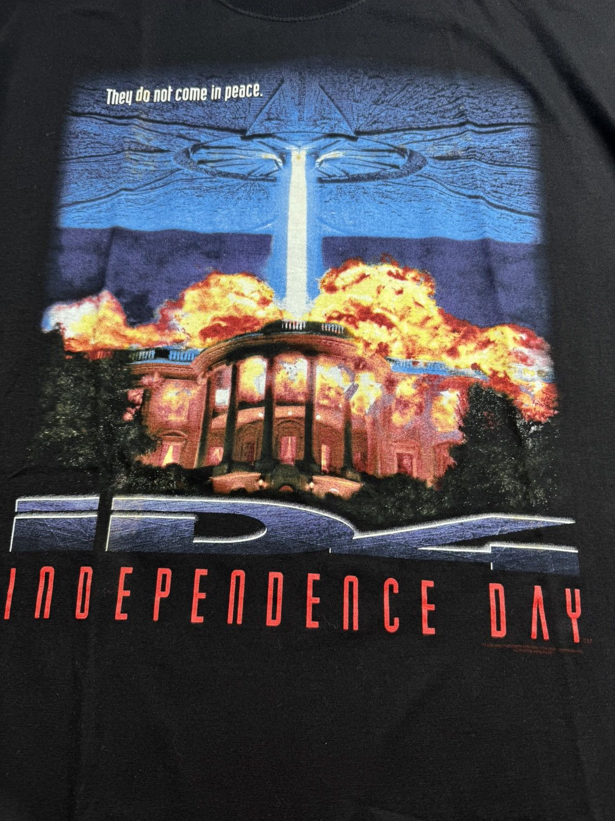 Vintage Independence Day Vintage Skull Movie Film 1996 USA 90s Merch XLarge T Shirt Tee Size US XL / EU 56 / 4 - 8 Thumbnail