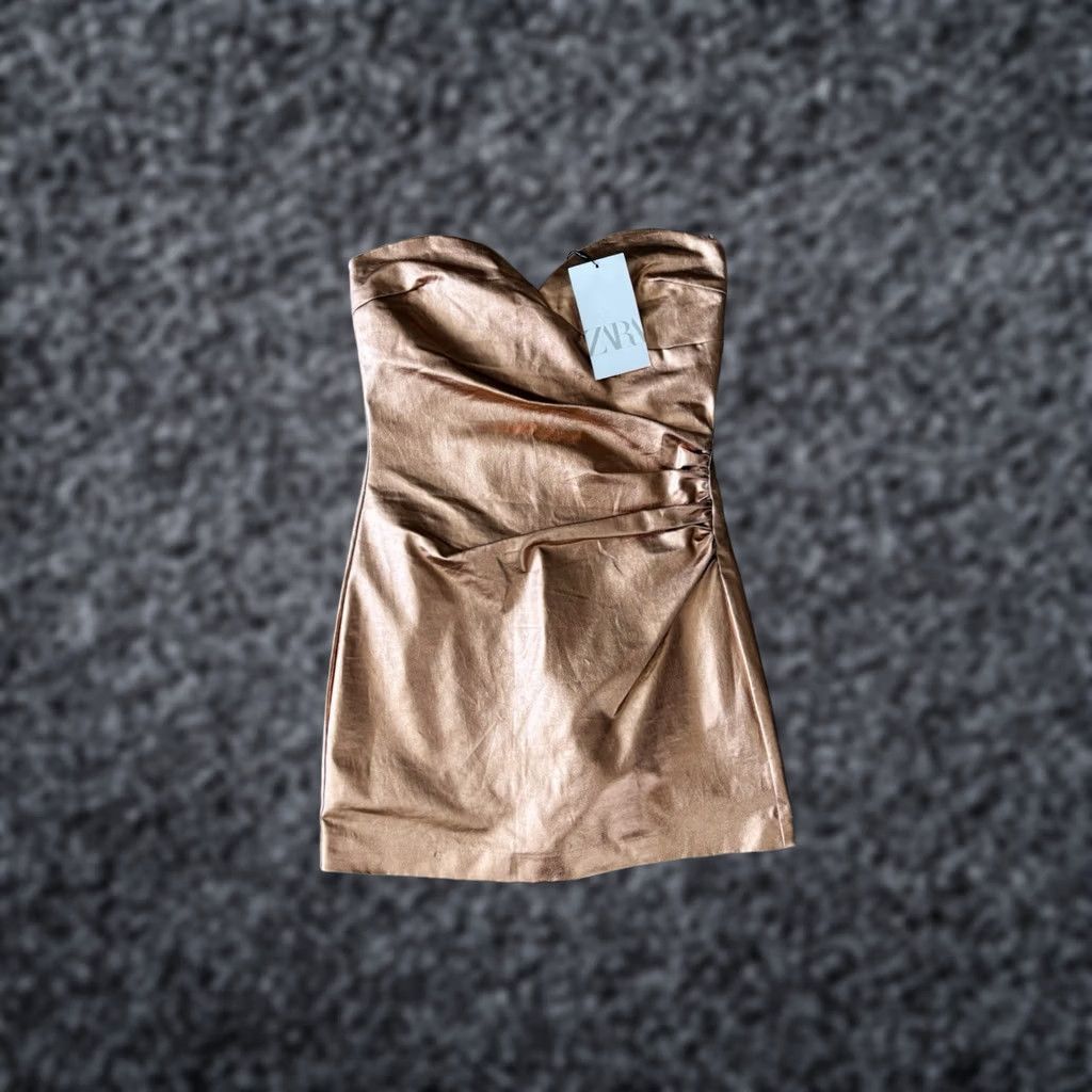 zara metallic denim dress TRF DENIM MINI DRESS - Navy blue