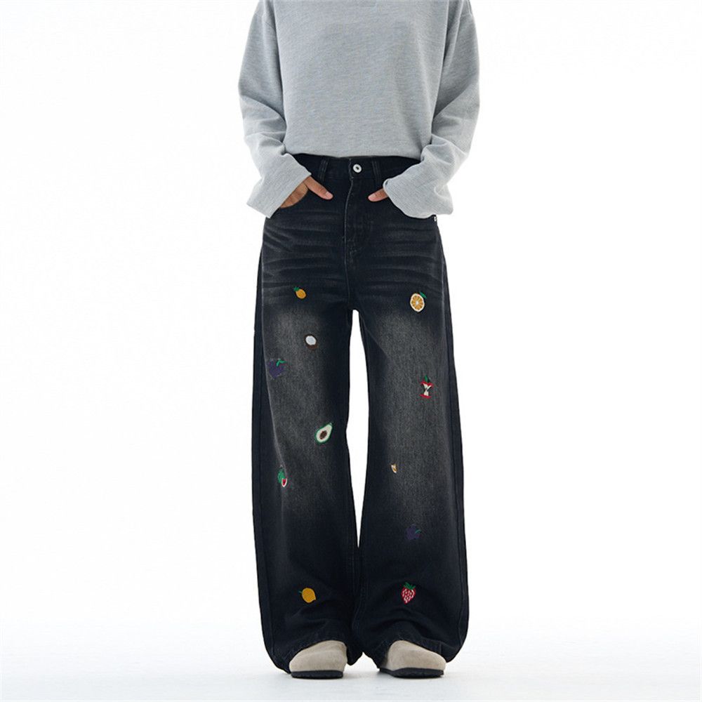 Jean Men's hip-hop distressed retro cartoon embroidered jeans Size US 32 / EU 48 - 1 Thumbnail