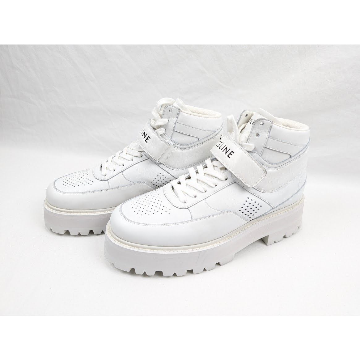 Celine o1rshd1 Calfskin High Sneaker W/ Scratch in Optic White Size US 11 / EU 44 - 17 Thumbnail