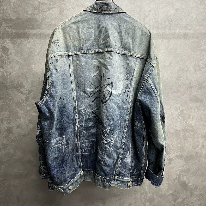 Balenciaga Balenciaga latest blue hand-painted printed logo denim jack Size US S / EU 44-46 / 1 - 5 Thumbnail