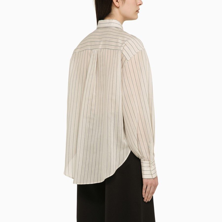 Brunello Cucinelli o1d2blof0824 Striped Silk Blend Shirt in Beige Size XS / US 0-2 / IT 36-38 - 3 Thumbnail