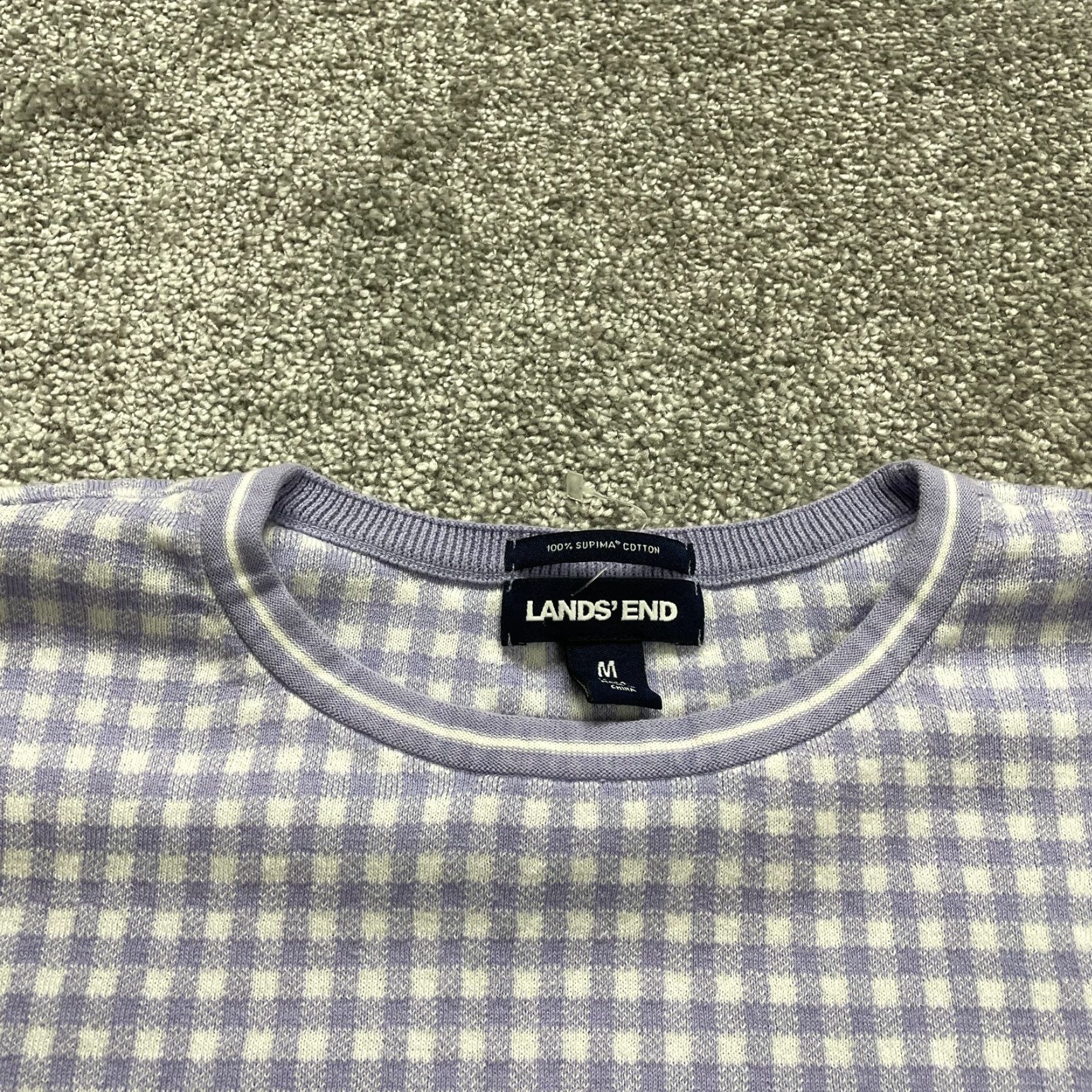Lands' End Lands' End Sweater Women's Medium Purple Check Pullover Long Sleeve Size M / US 6-8 / IT 42-44 - 3 Thumbnail