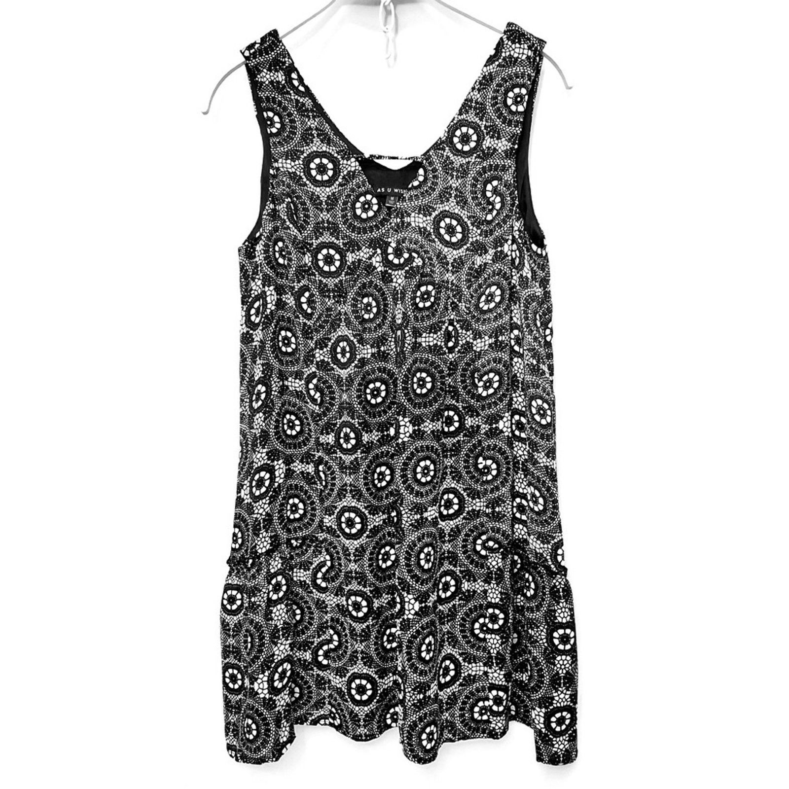 Other AS U WISH Black White Floral Lace V-Neck Tank Dress Size M / US 6-8 / IT 42-44 - 1 Thumbnail