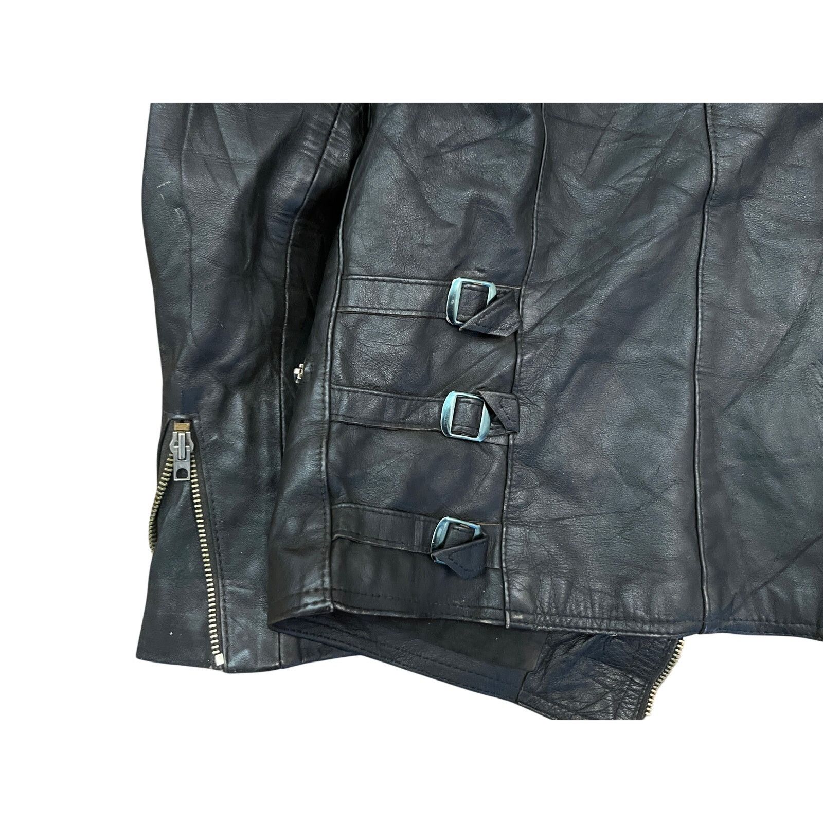Vintage Vtg 90s Distressed Padded Elbow Leather Biker Jacket Sz 94 Size US L / EU 52-54 / 3 - 6 Thumbnail