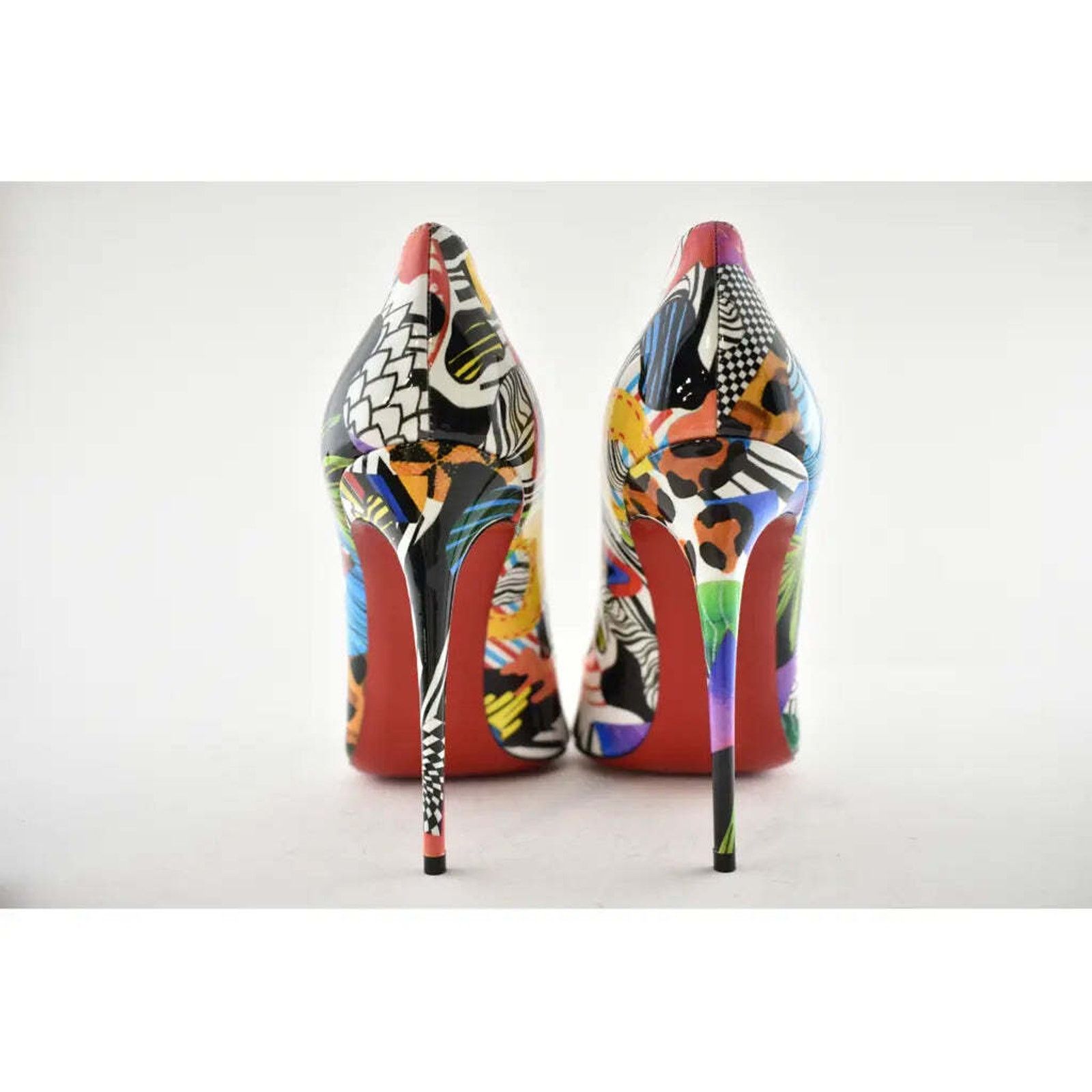 Christian Louboutin Hot Chick 100 Patent Sapeur Black Multicolor Heel Pump 37.5 Size US 7.5 / IT 37.5 - 11 Thumbnail
