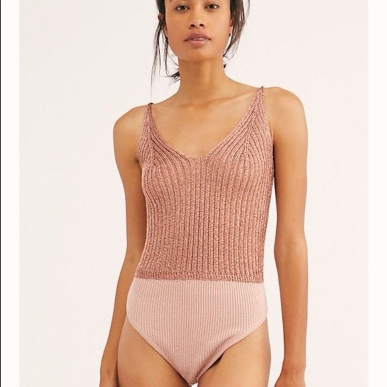 Free People Intimately Free People Rose Metallic Knit Bodysuit Womens XS Size XS / US 0-2 / IT 36-38 - 1 Thumbnail