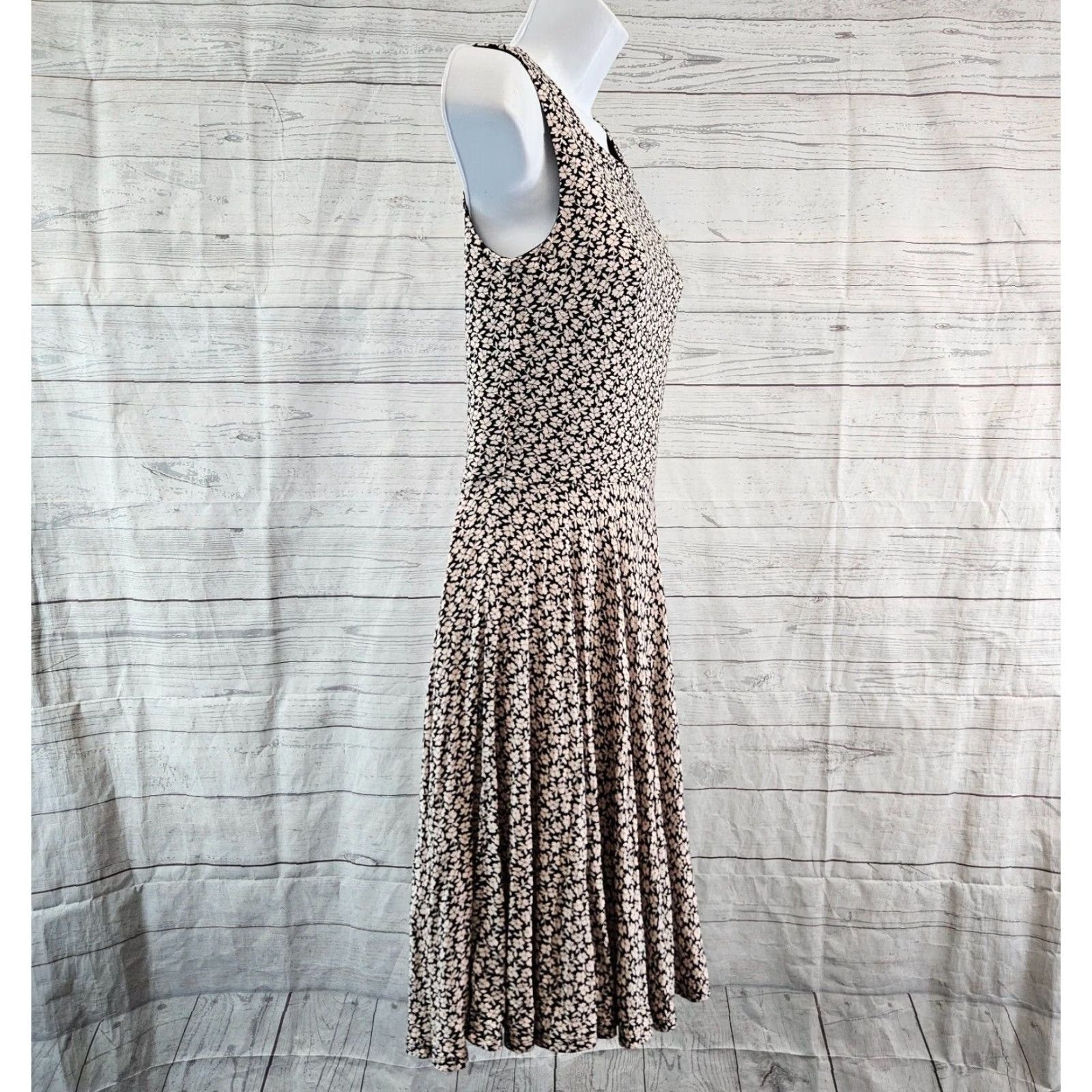 Loft LOFT Ann Taylor Womens Dress XS Pink Black Floral Sleeveless Rayon Blend Round Neck Zip Short Vintage No Size XS / US 0-2 / IT 36-38 - 3 Thumbnail