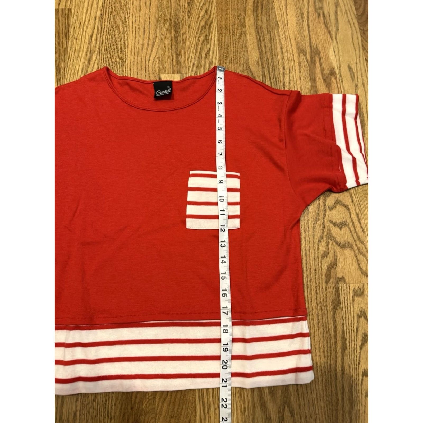 Catalina VINTAGE Catalina Striped T Shirt Women’s XL Nautical Sailing Pocket Blue Red Cotton Blend Knit Short Sleeve Casual Size XL / US 12-14 / IT 48-50 - 5 Thumbnail