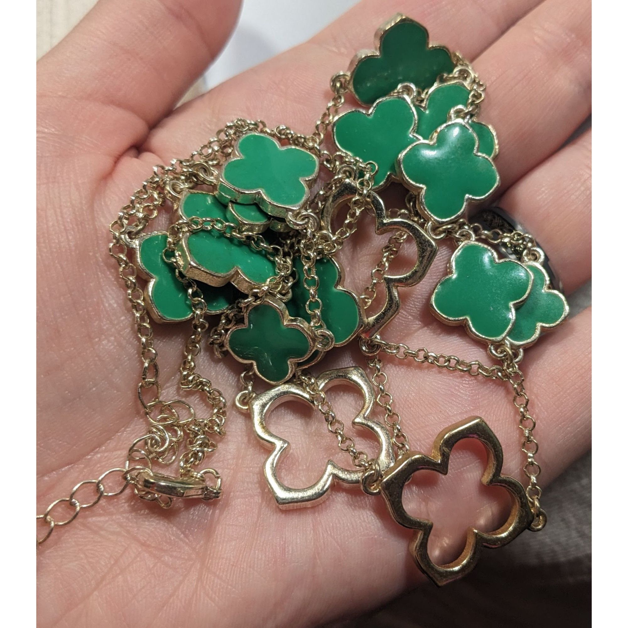 Other Fairycore Floral Green And Silver Tone Opera Necklace Size ONE SIZE - 5 Thumbnail