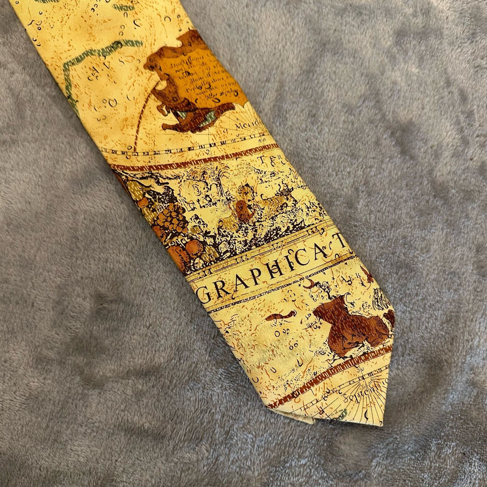 Other Old World Exploration Silk Necktie Tie Yellow Map Vintage Size ONE SIZE - 3 Thumbnail