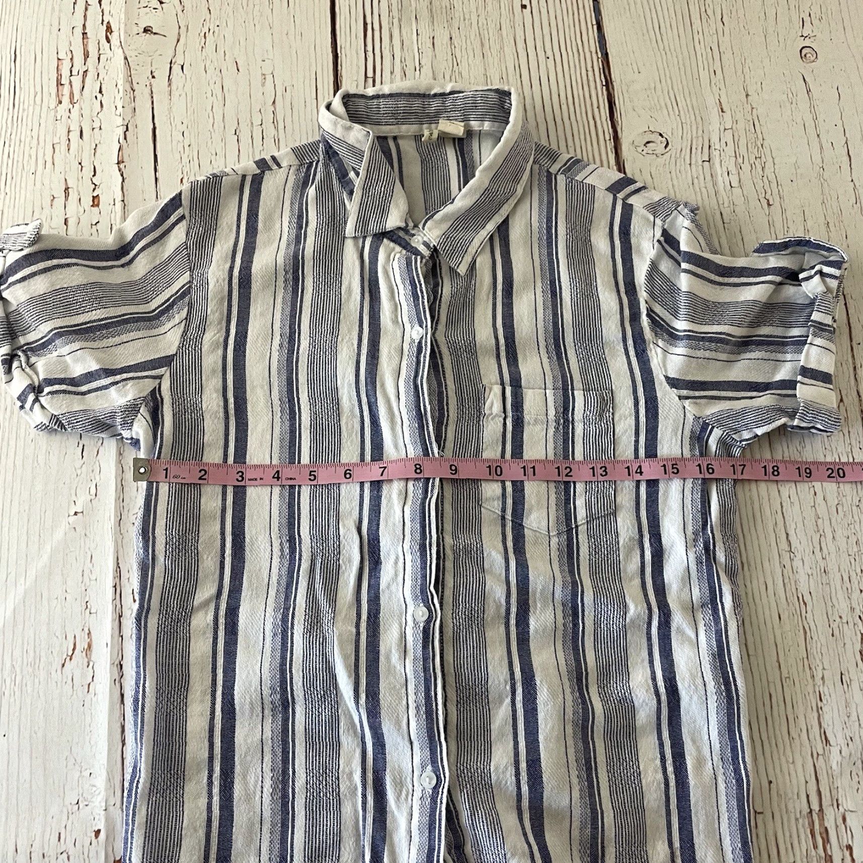 Vintage Japna Striped Tie Button Front Short Sleeve Top Women's Large Blue White Size L / US 10 / IT 46 - 3 Thumbnail
