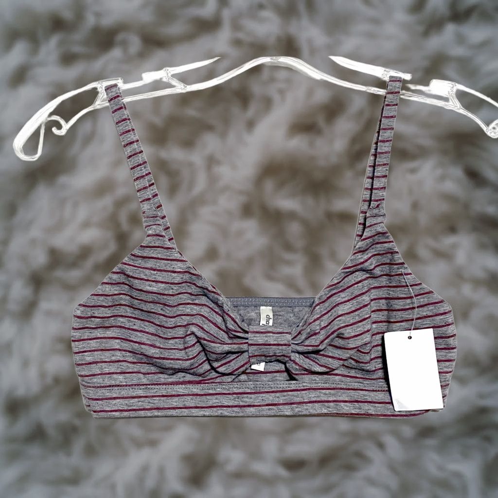 Vintage Charlotte Russe Bralette M Gray Striped Bow Festival Flirty Summer NWT Womens Bras Shirt? Size ONE SIZE - 1 Thumbnail