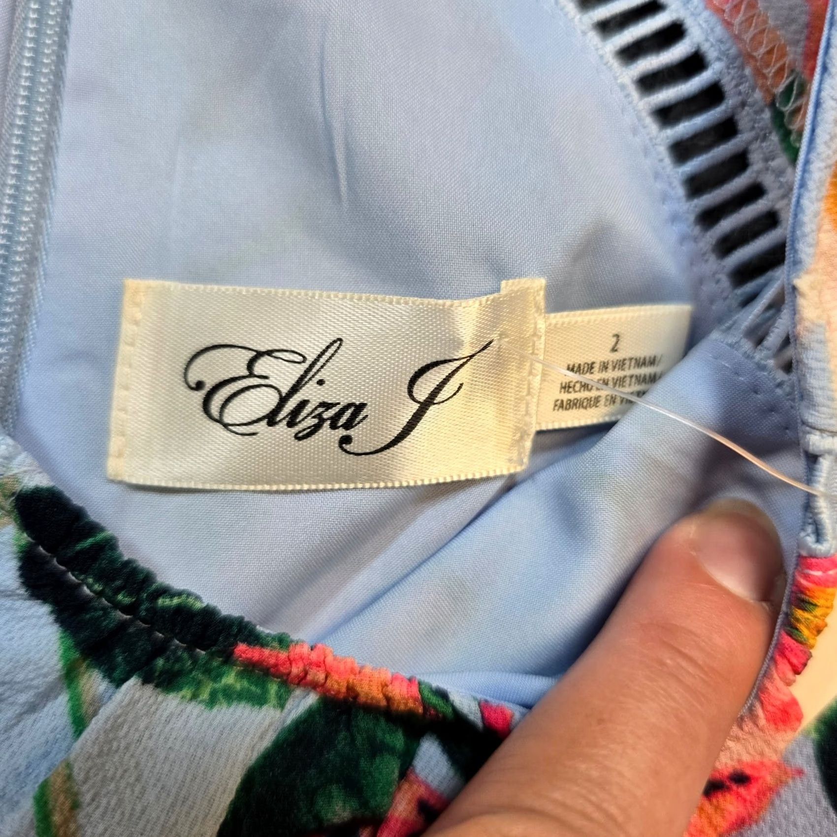 Vintage Eliza J Dress Womens Size 2 Blue Pink Floral Tropical Aloha 3/4 Sleeve Cocktail Size XS / US 0-2 / IT 36-38 - 5 Thumbnail