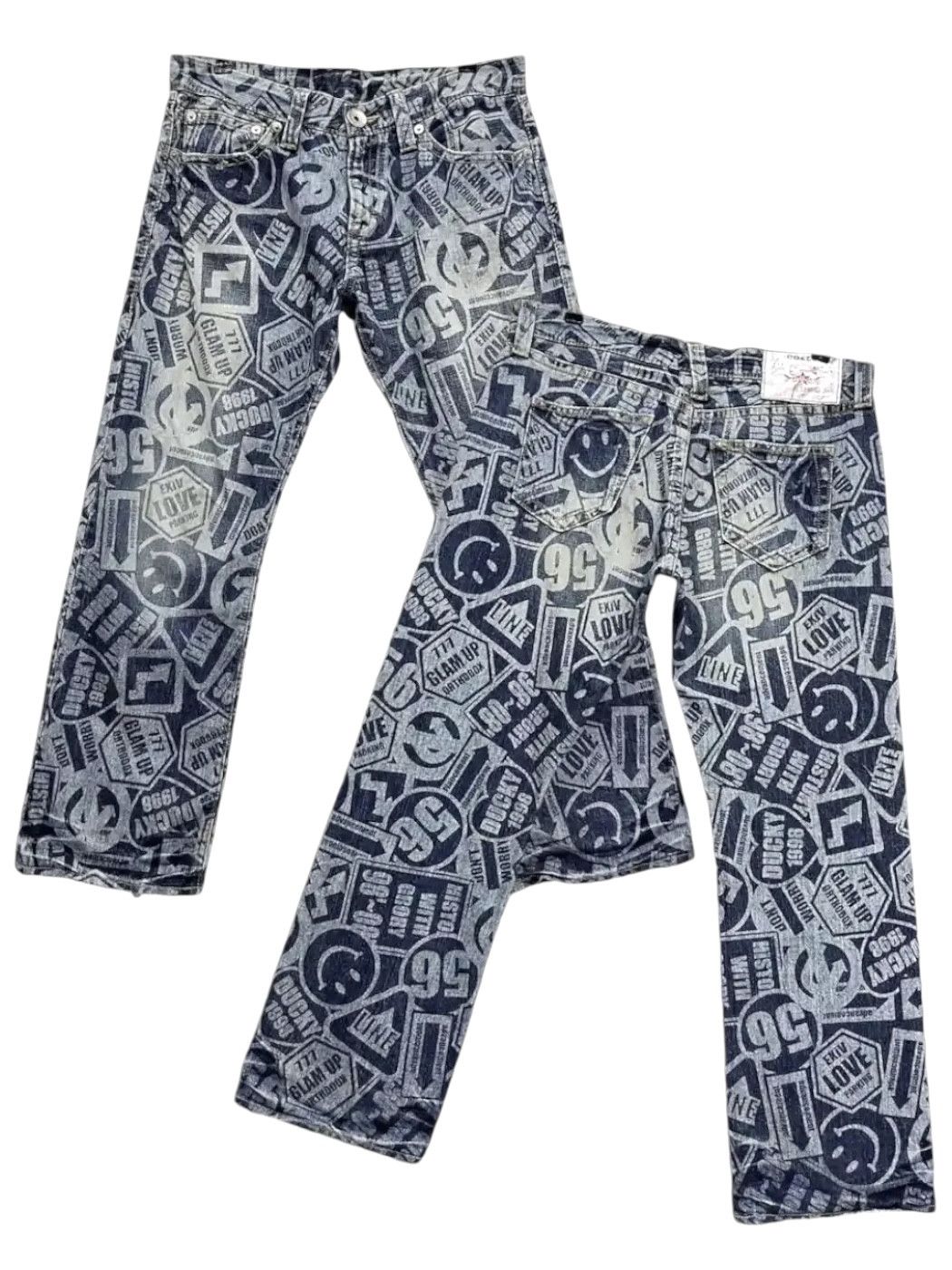 Japanese Brand 😃90’s CO&LU All Over Print Kapital Smiley Legitimate Denim Size US 33 - 1 Thumbnail