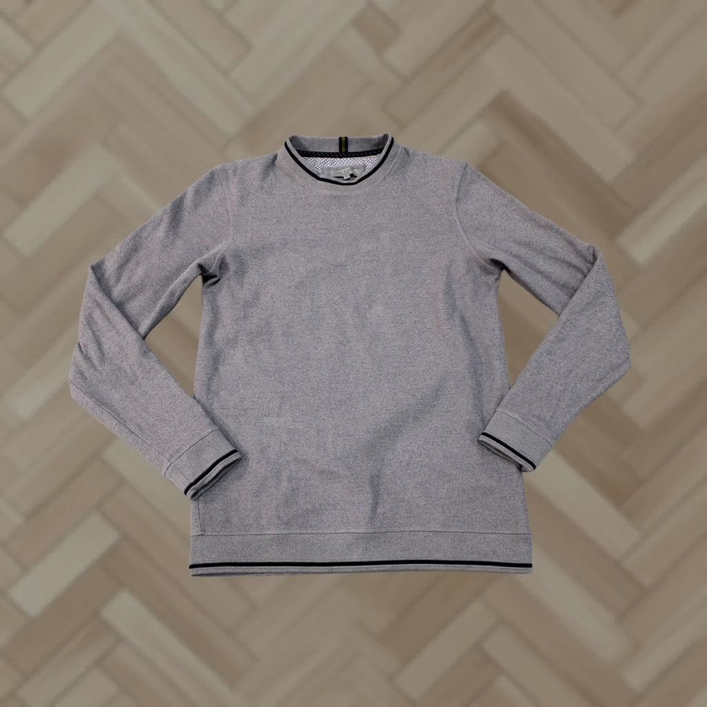 Ted Baker Ted Baker Mens Medium Gray Crewneck Knit Pullover Top Sweater Cotton Blend Trim Size US S / EU 44-46 / 1 - 1 Thumbnail