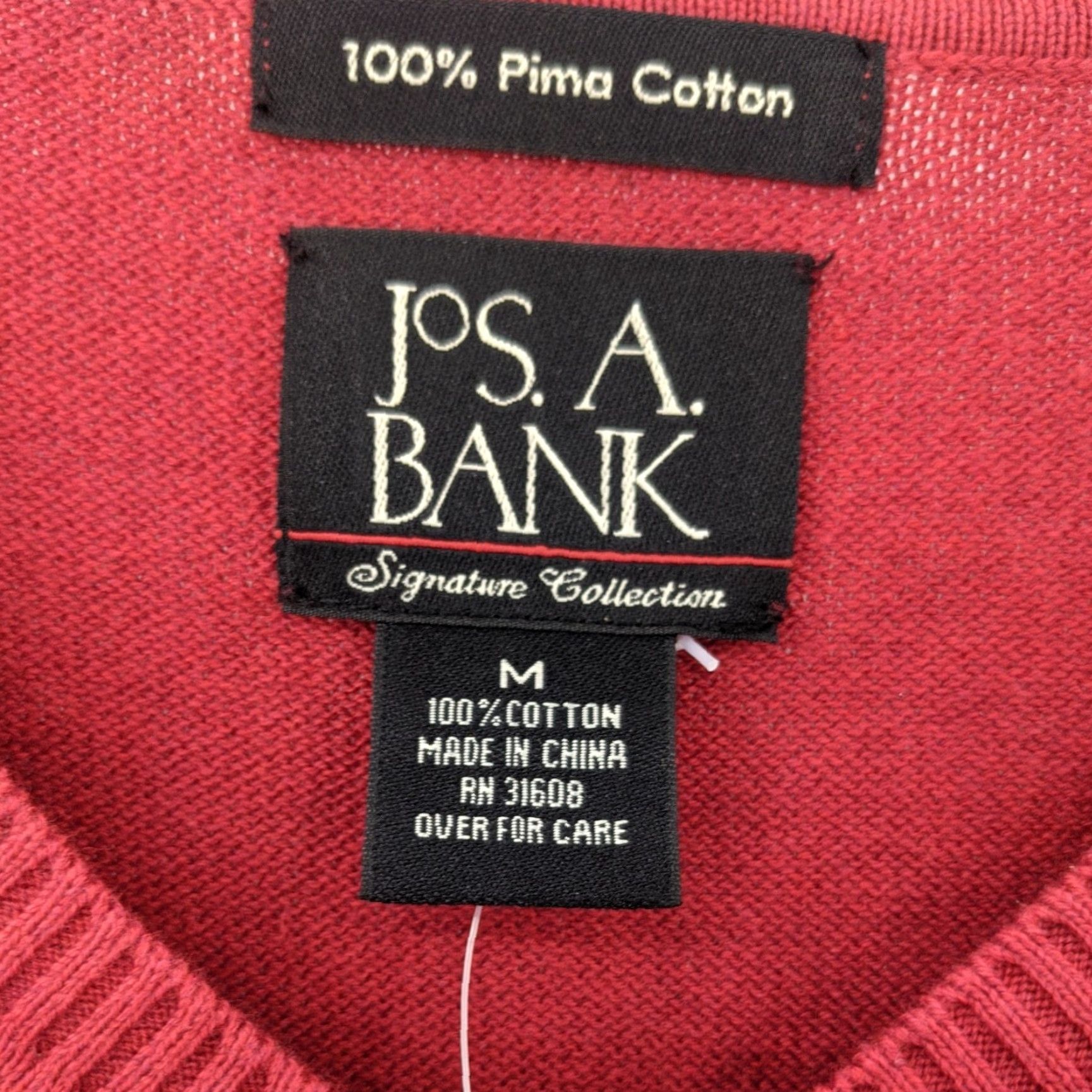 Jos. A. Bank Jos A Bank Signature Collection Sweater Mens Medium Red V-Neck 100% Cotton NWT Size US M / EU 48-50 / 2 - 6 Thumbnail