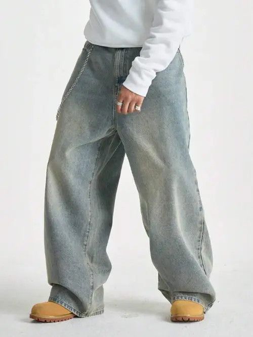 Jean Washed Vintage Baggy Jeans, blue wide leg Size US 34 / EU 50 - 1 Thumbnail