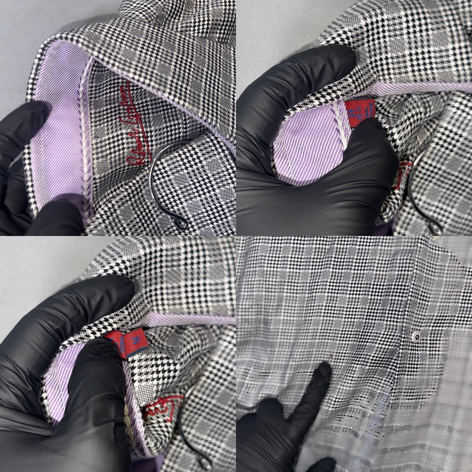 Robert Graham Robert Graham Shirt Mens M Gray Plaid Dress Long Sleeve French Cuff Purple Size 40R - 8 Thumbnail