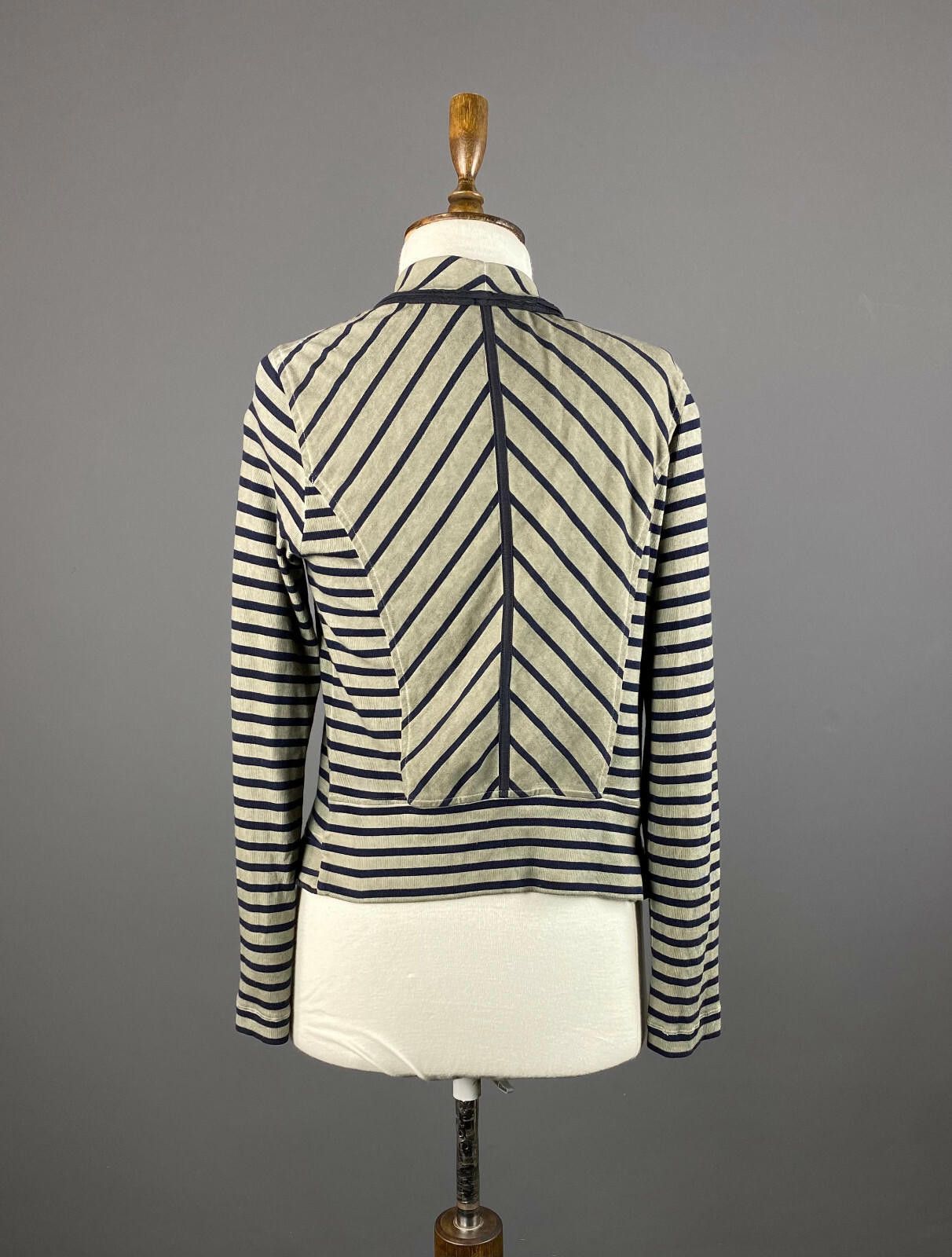 Designer Marc Cain Beige Stripe Designed Zip Wrap Cardigan Sweater Size M / US 6-8 / IT 42-44 - 7 Thumbnail