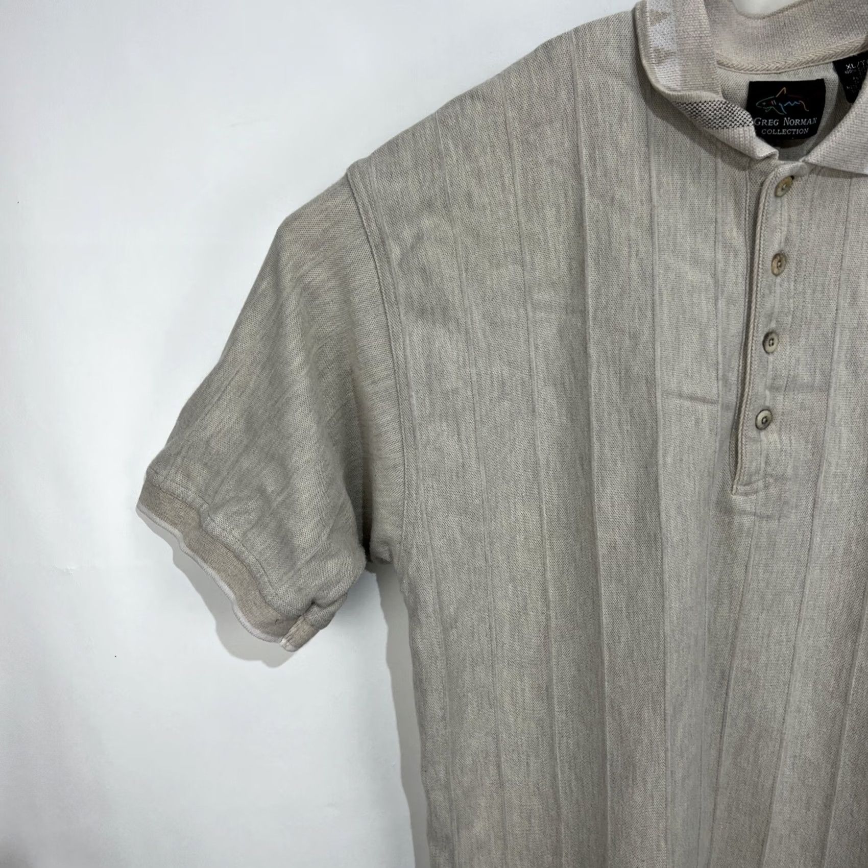Vintage VINTAGE Greg Norman Polo Shirt S/S Men's XL Tan Shark Logo Ribbed Collar 90s Shark Notes Mens XL Polo Size US XL / EU 56 / 4 - 5 Thumbnail