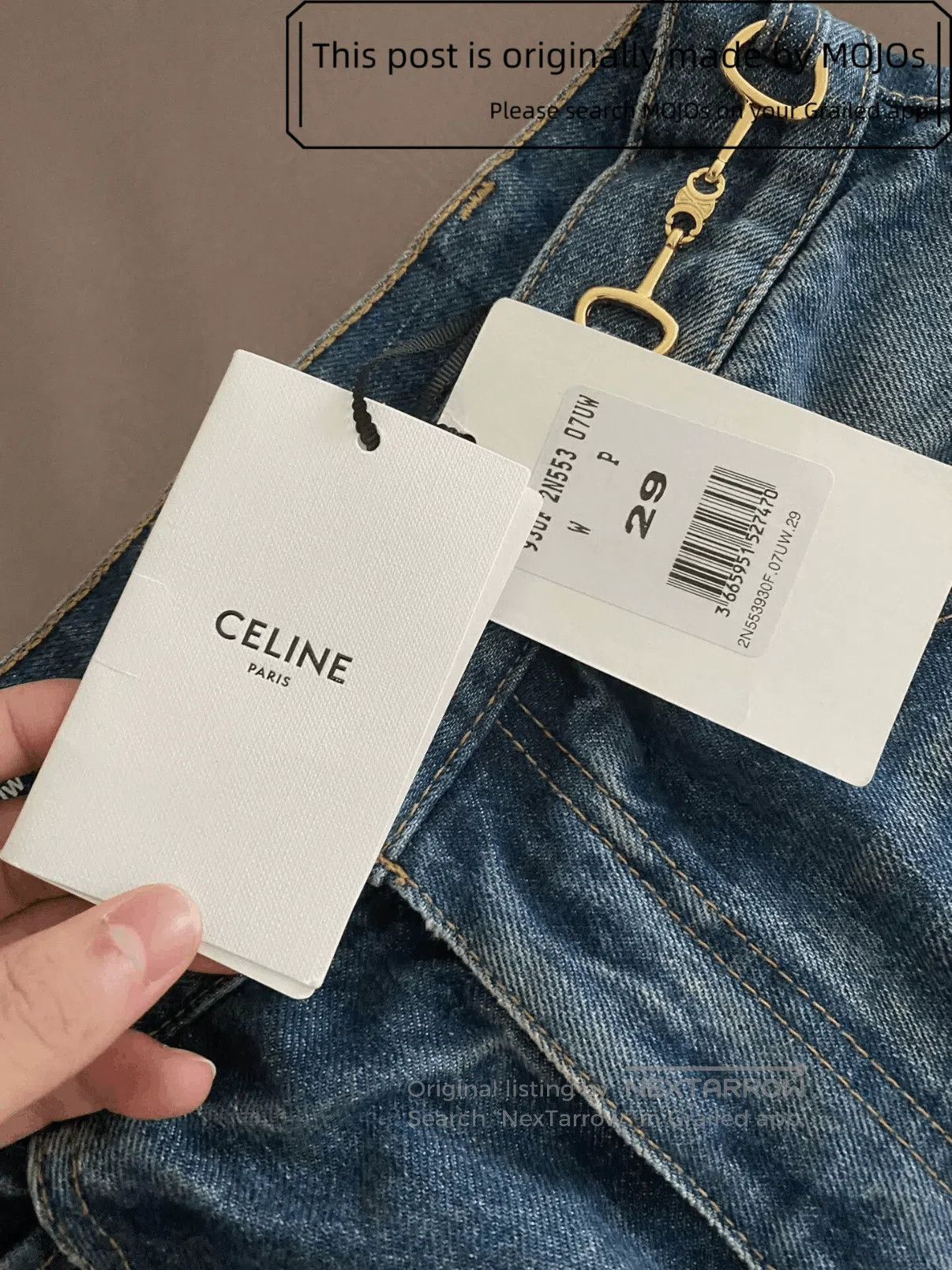Celine Sz 29 Celine 22AW Dylan Gold Buckle Distressed Denim mojos1 Size US 29 - 5 Thumbnail