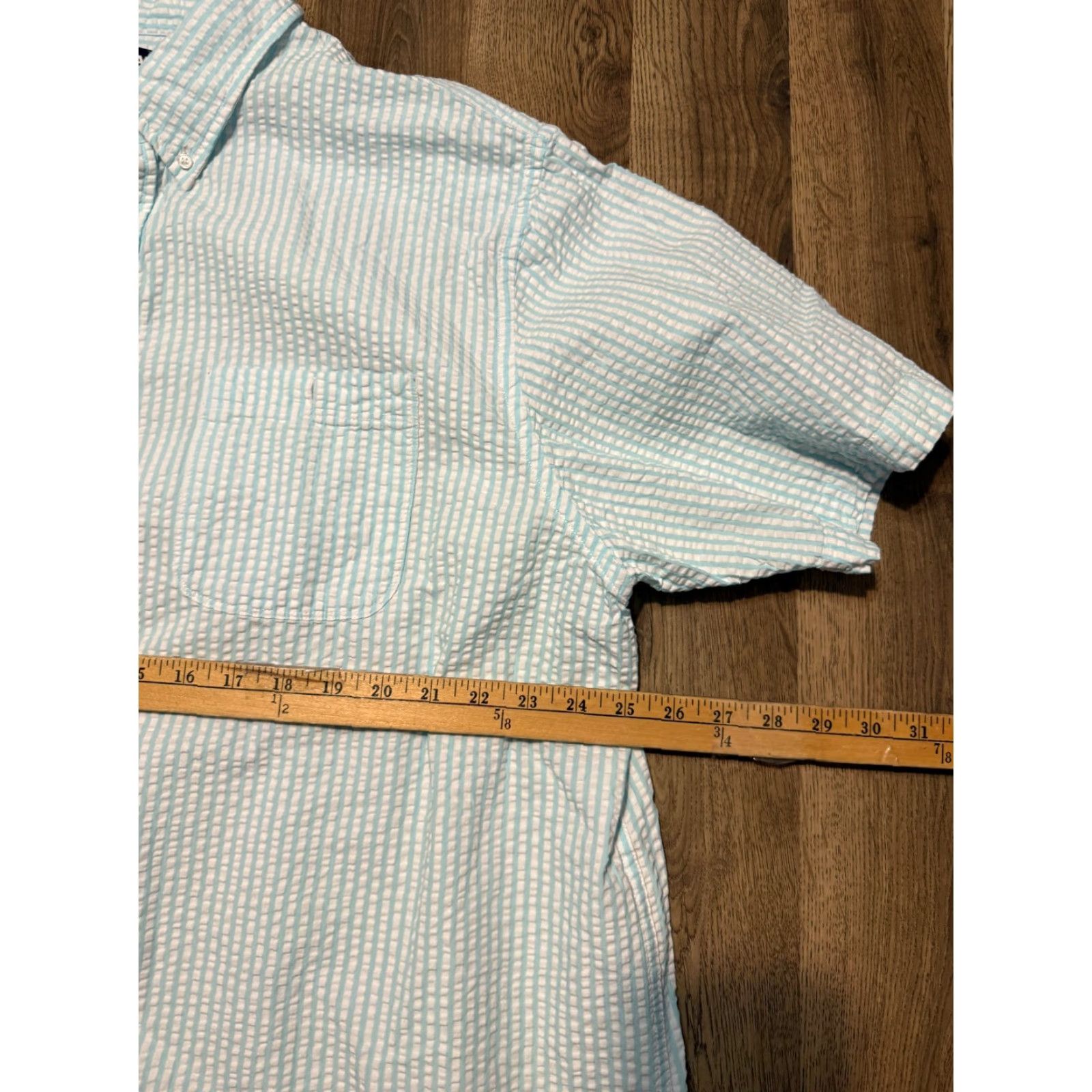 Lands' End Lands' End Shirts Men's 2XL White Blue Short Sleeve Button-Up Casual Pocket Shirt Size US XXL / EU 58 / 5 - 7 Thumbnail